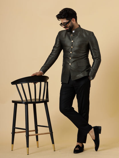 Bespoke Black Brocade Silk Jodhpuri Bandhgala for Men