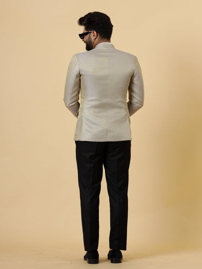 Bespoke Grey-Golden Brocade Silk Jodhpuri Bandhgala for Men