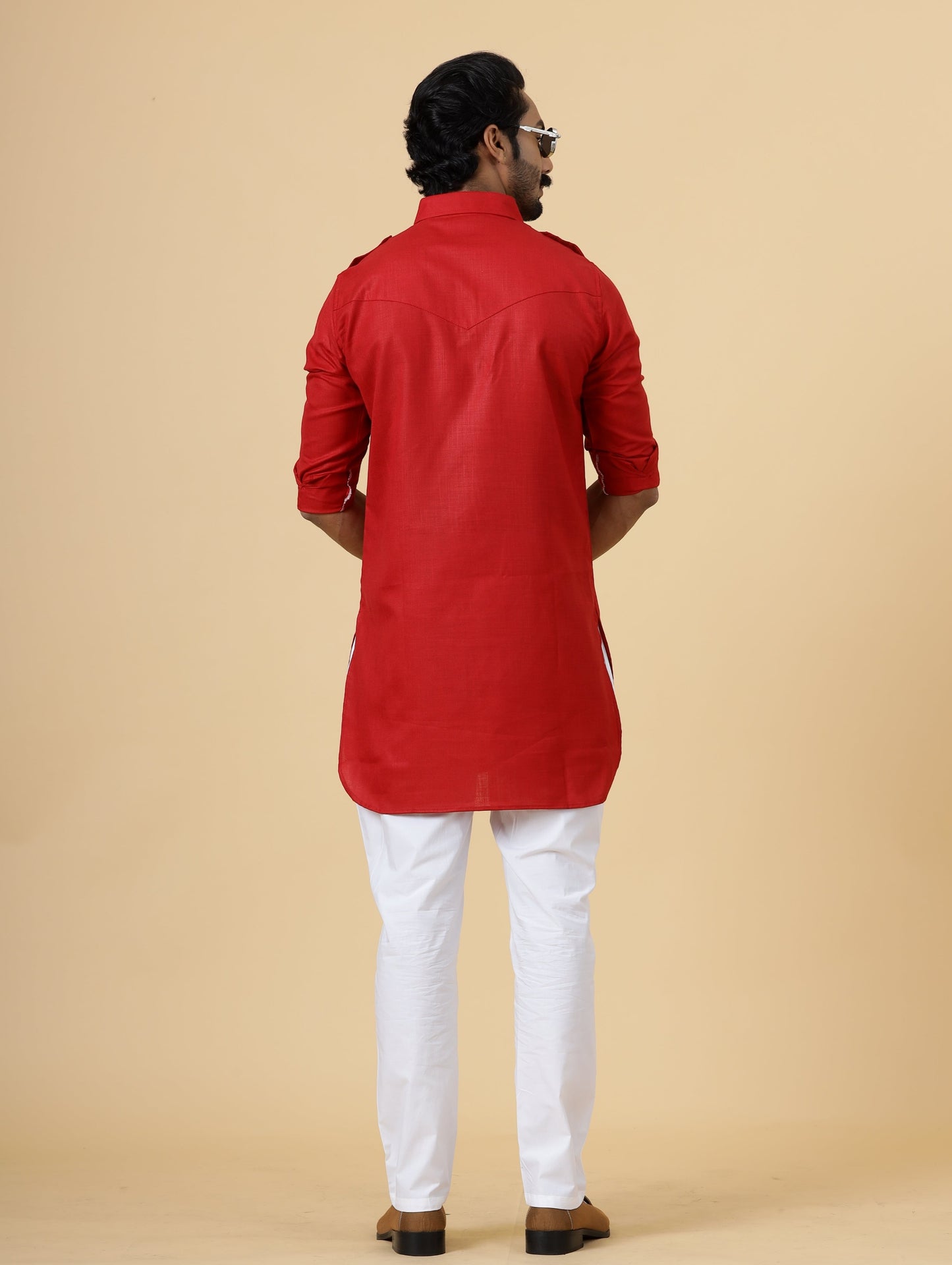 Red Hunting Style Kurta-Pajama Set