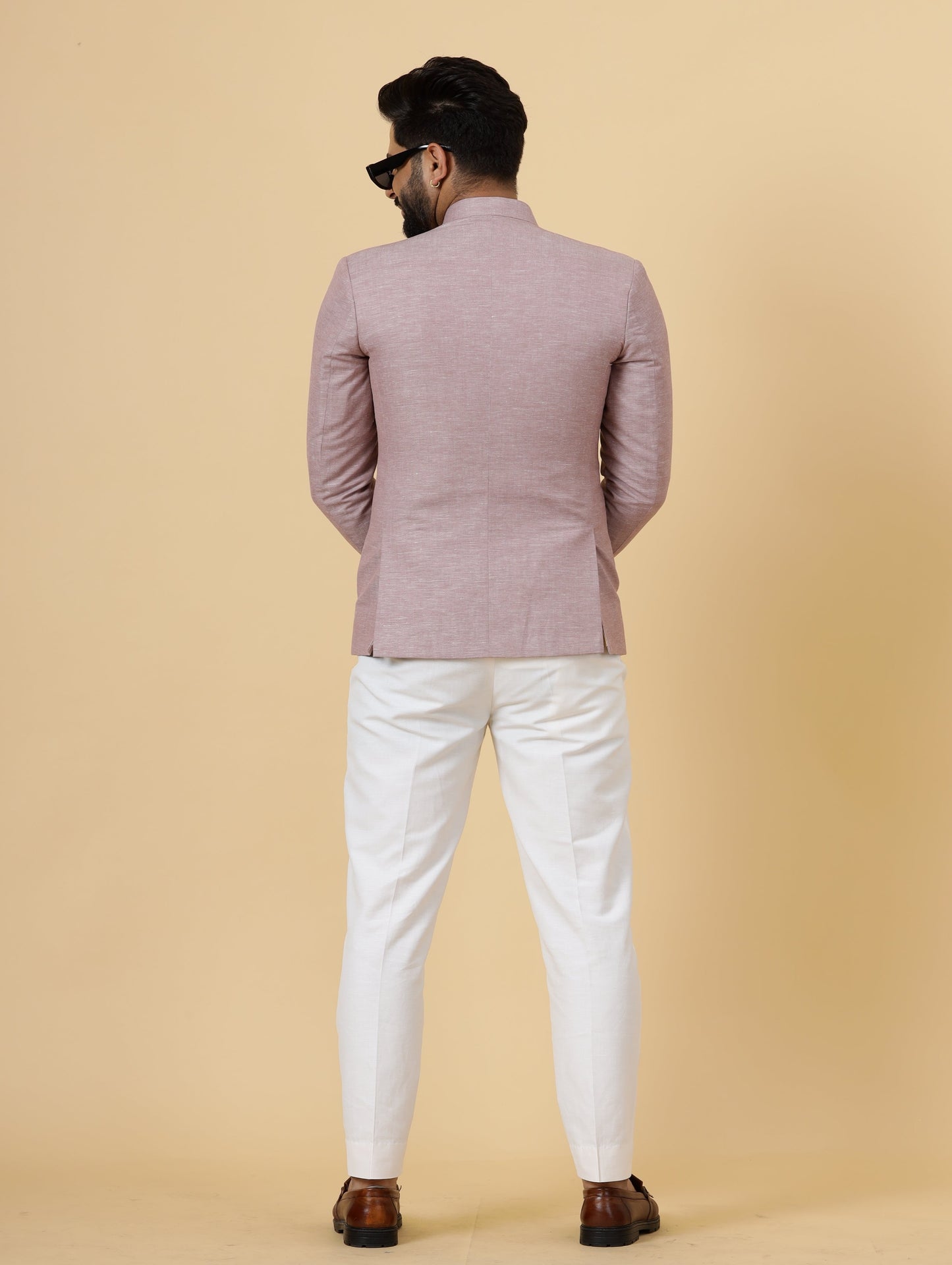 Bespoke RoseWood Linen Jodhpuri Bandhgala Suit For Men | White Trouser |