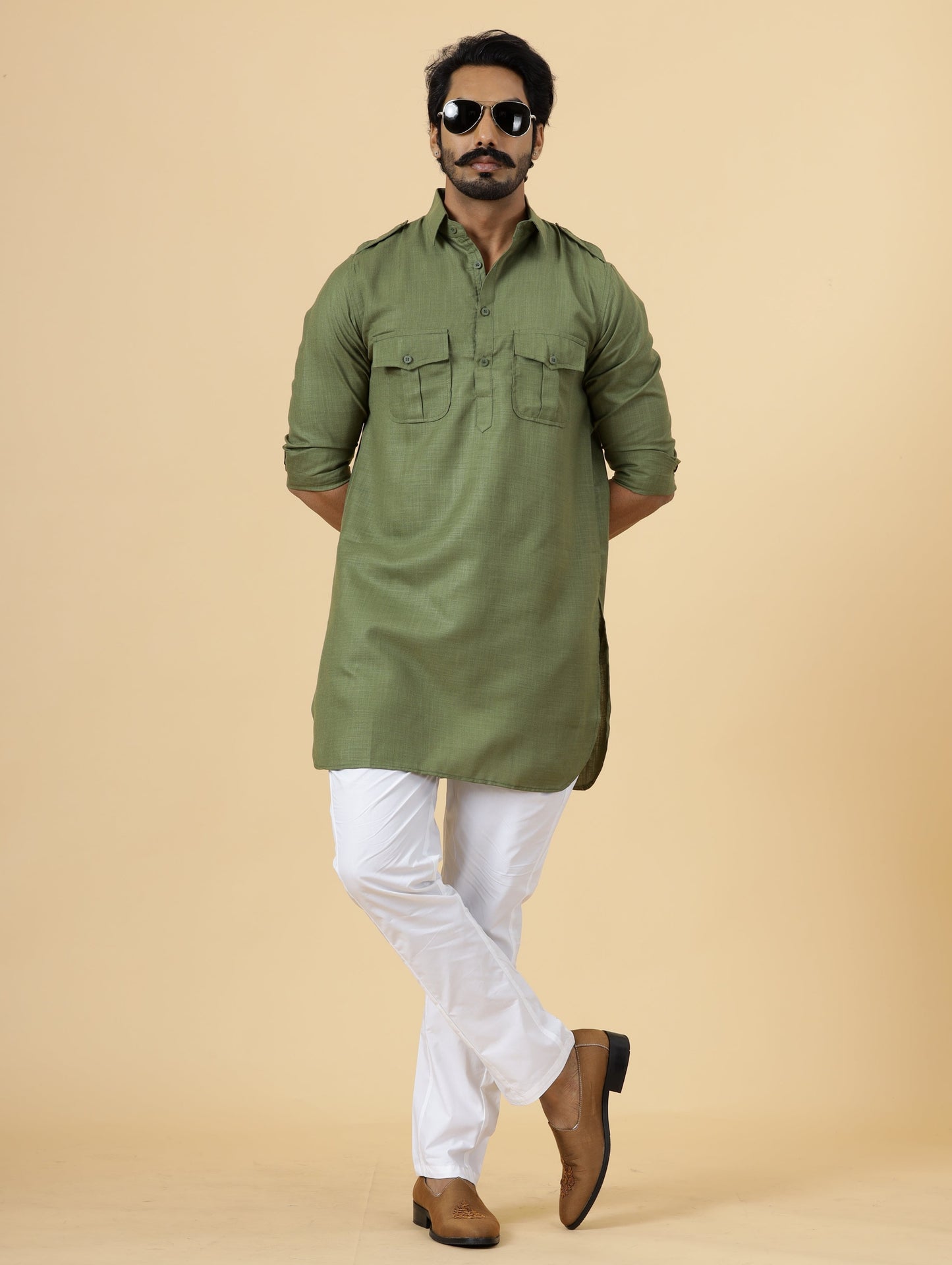 Olive Green Hunting Style Kurta-Pajama Set