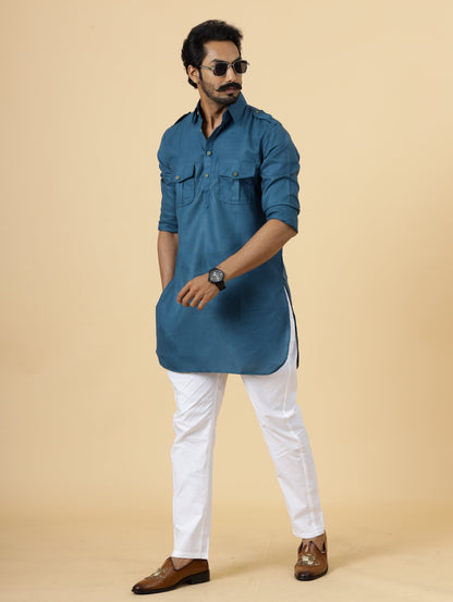 Teal Hunting Style Kurta-Pajama Set