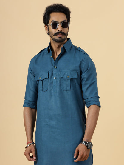 Teal Hunting Style Kurta-Pajama Set