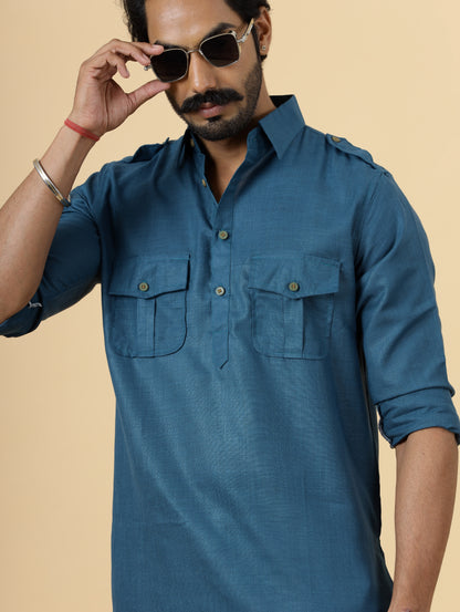 Teal Hunting Style Kurta-Pajama Set