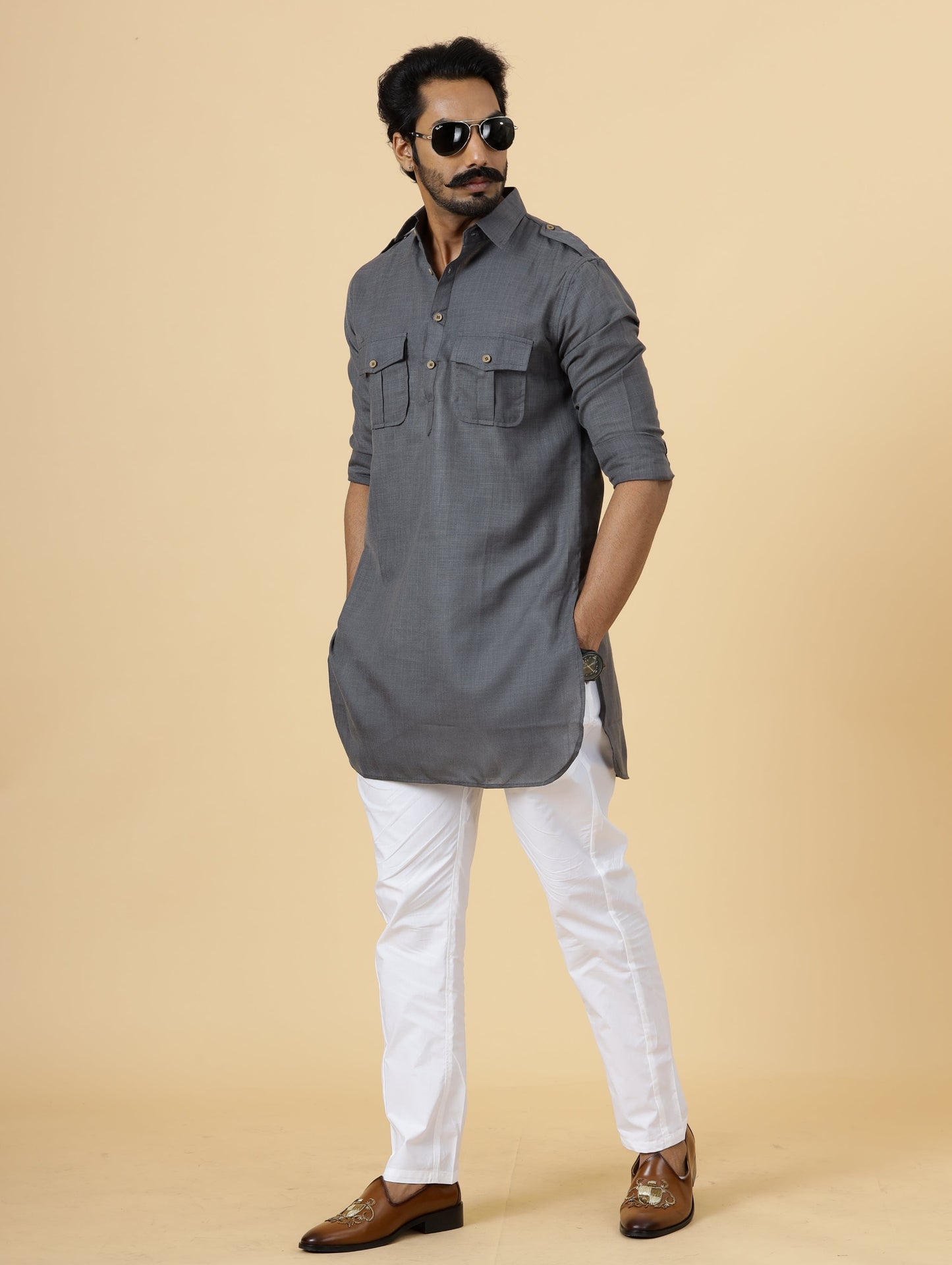 Dark Grey Hunting Style Kurta-Pajama set