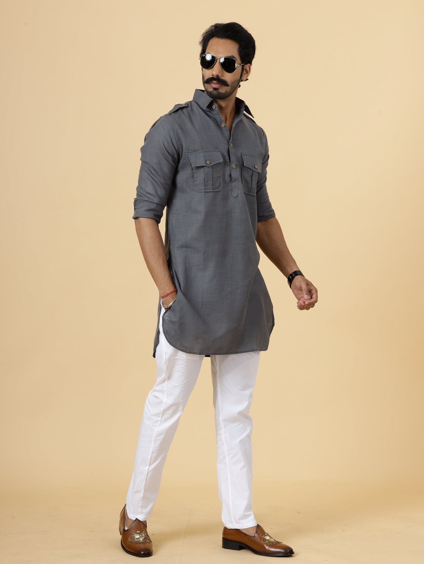 Dark Grey Hunting Style Kurta-Pajama set