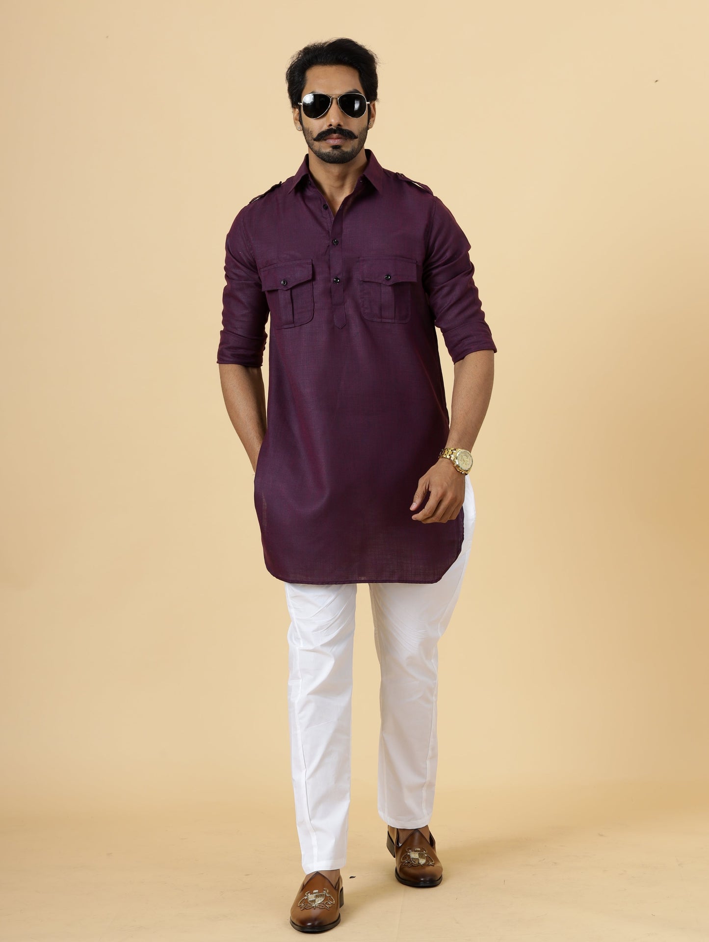 Purple Hunting Style Kurta-Pajama Set