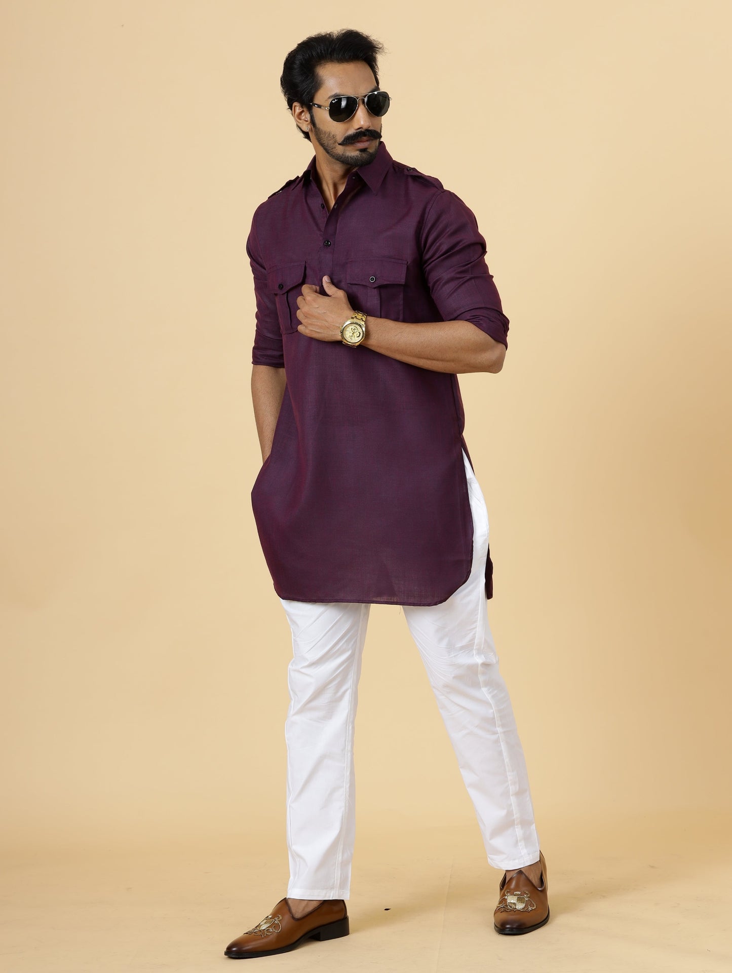 Purple Hunting Style Kurta-Pajama Set