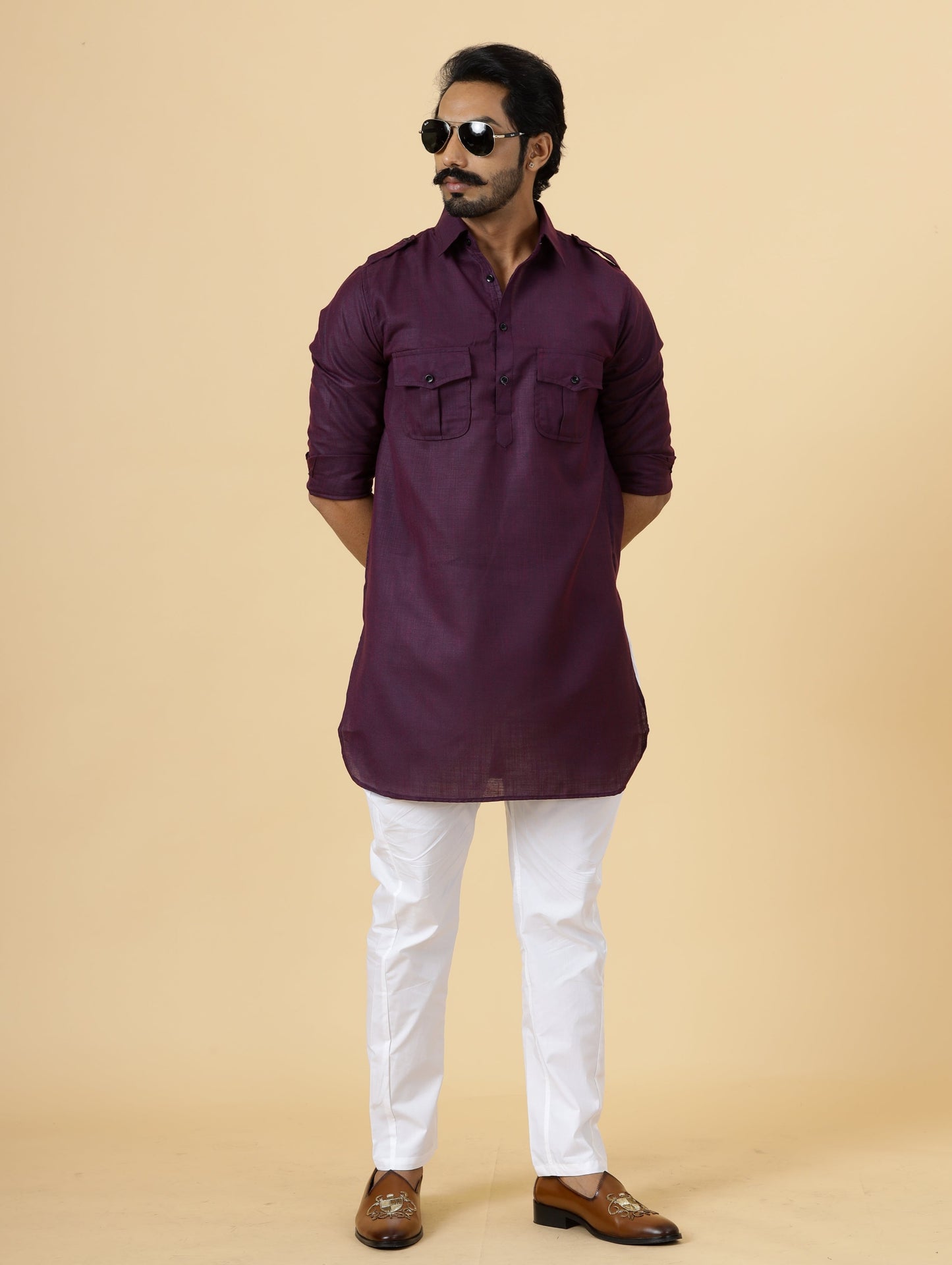 Purple Hunting Style Kurta-Pajama Set