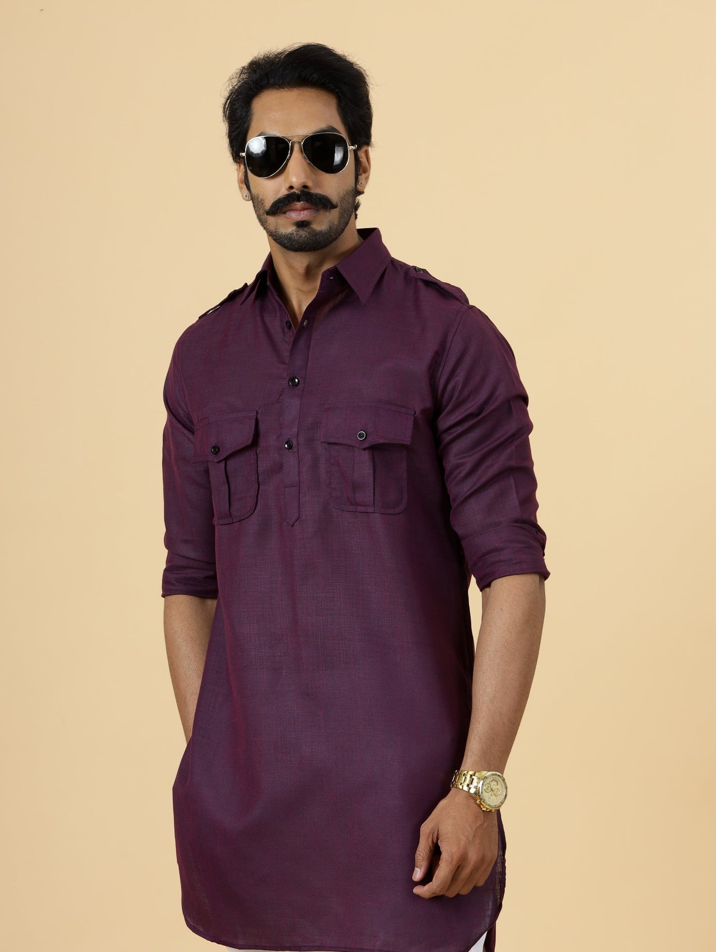 Purple Hunting Style Kurta-Pajama Set