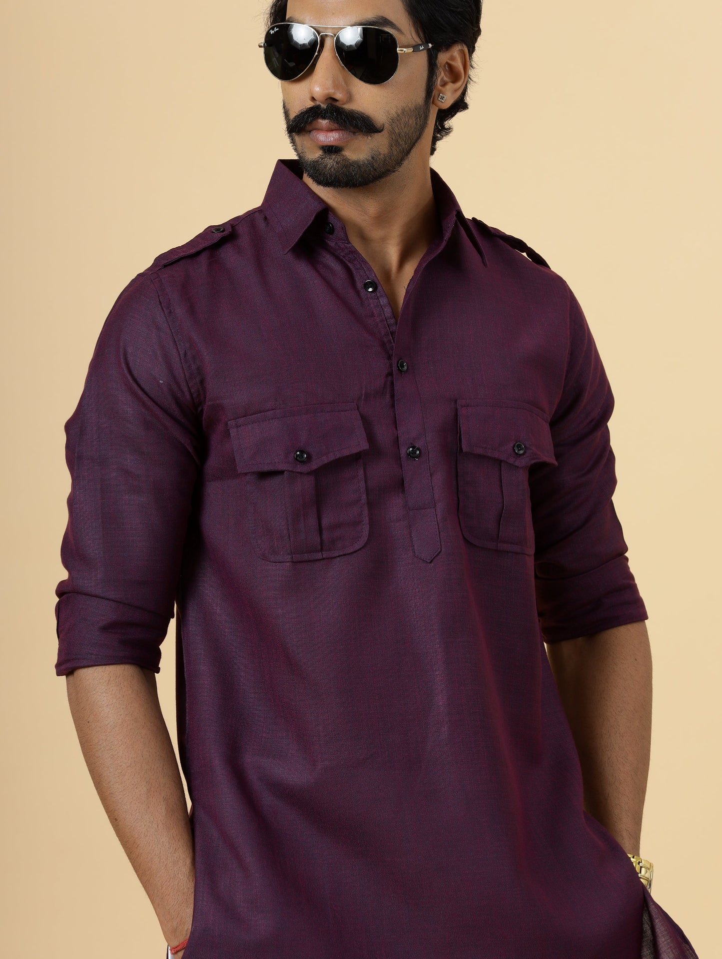 Purple Hunting Style Kurta-Pajama Set