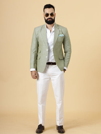 Classy Fern Green Linen 2-Piece Suit for Men | White Trouser |