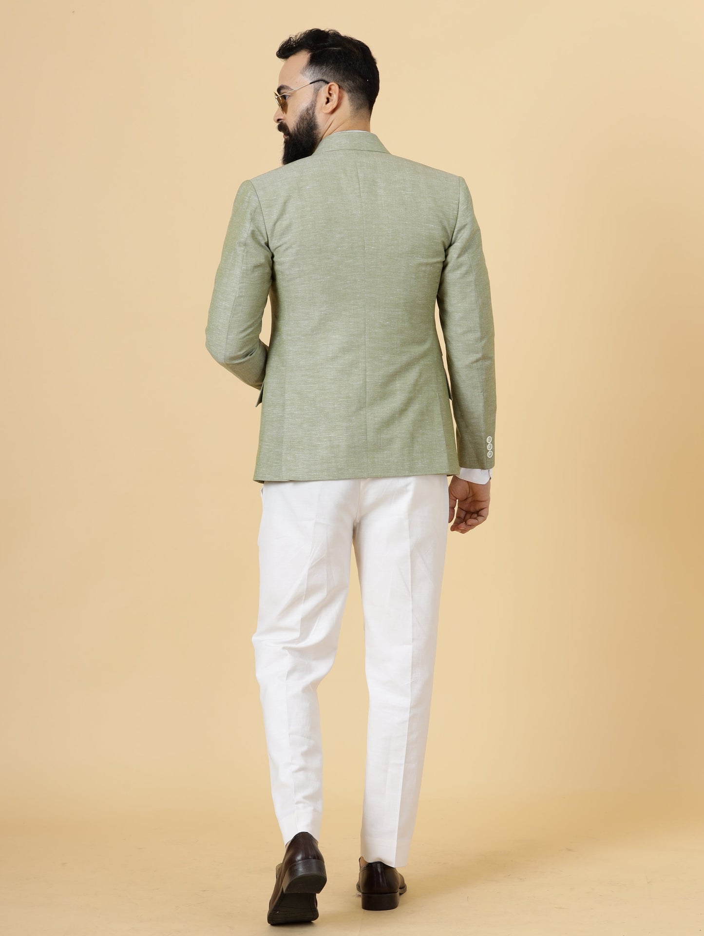 Classy Fern Green Linen 2-Piece Suit for Men | White Trouser |