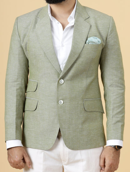 Classy Fern Green Linen 2-Piece Suit for Men | White Trouser |