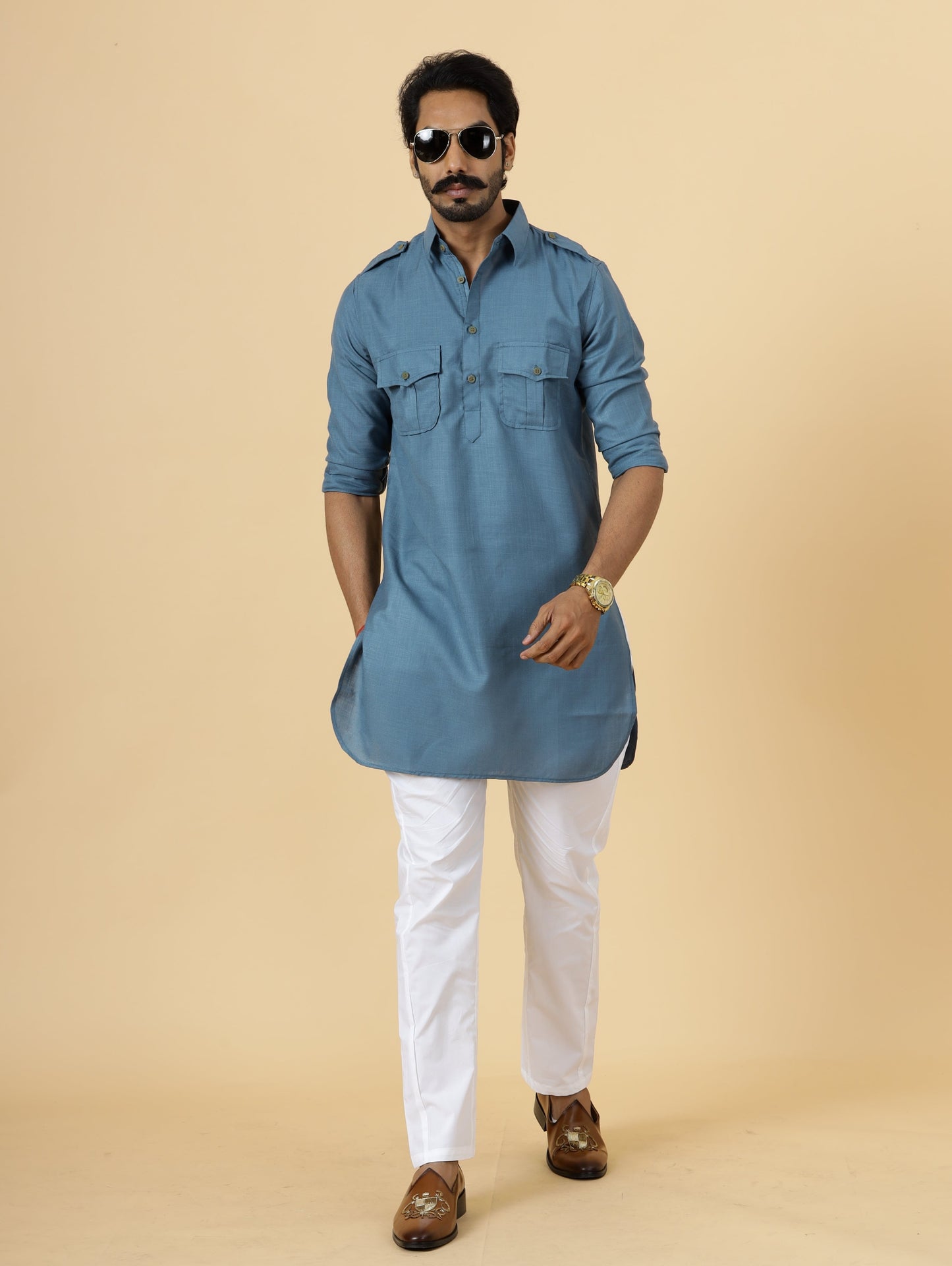 Slate Grey Hunting Style Kurta-Pajama Set