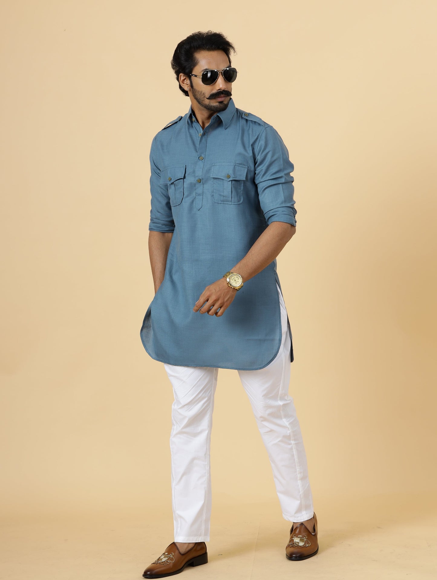 Slate Grey Hunting Style Kurta-Pajama Set