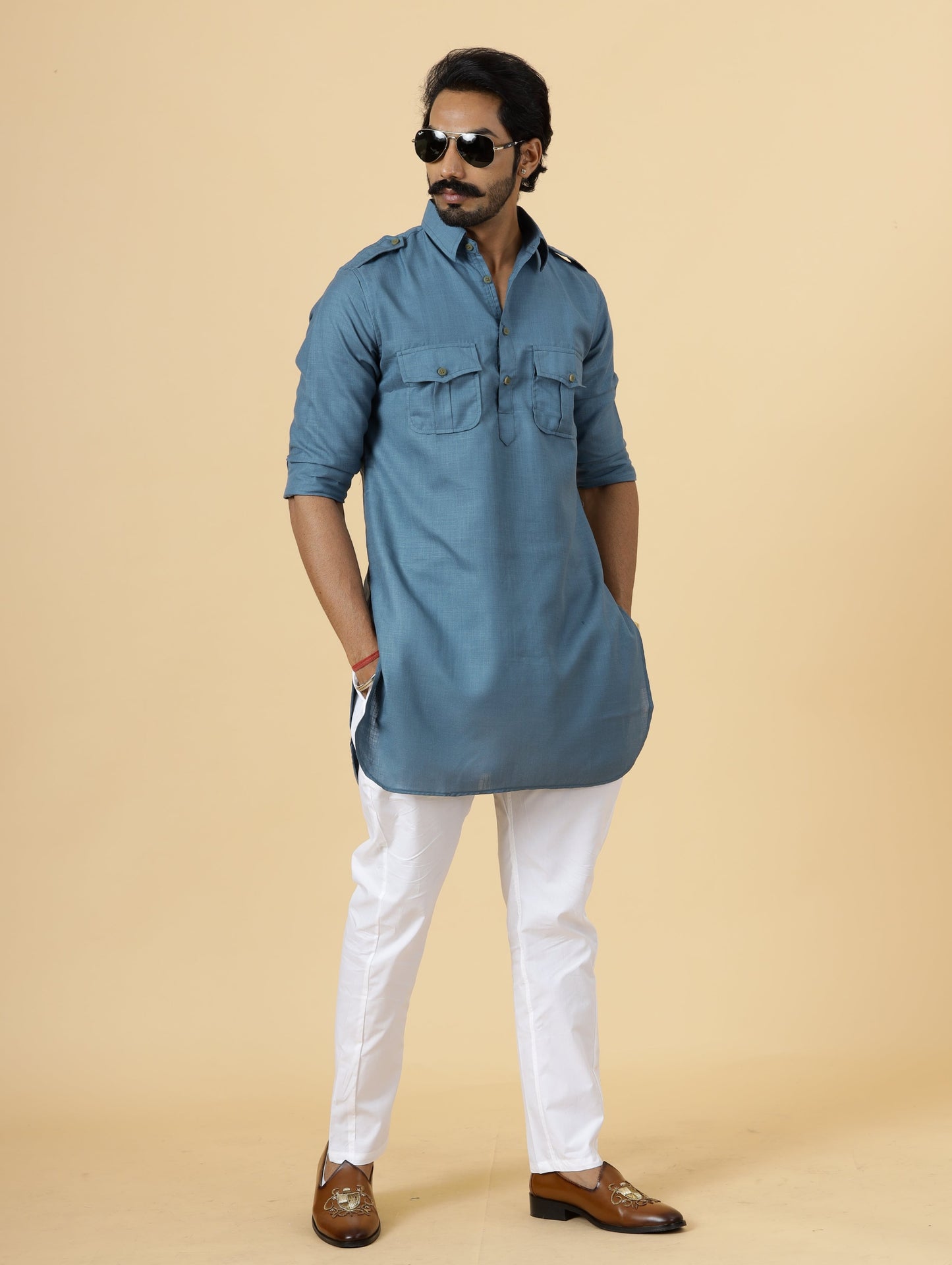 Slate Grey Hunting Style Kurta-Pajama Set