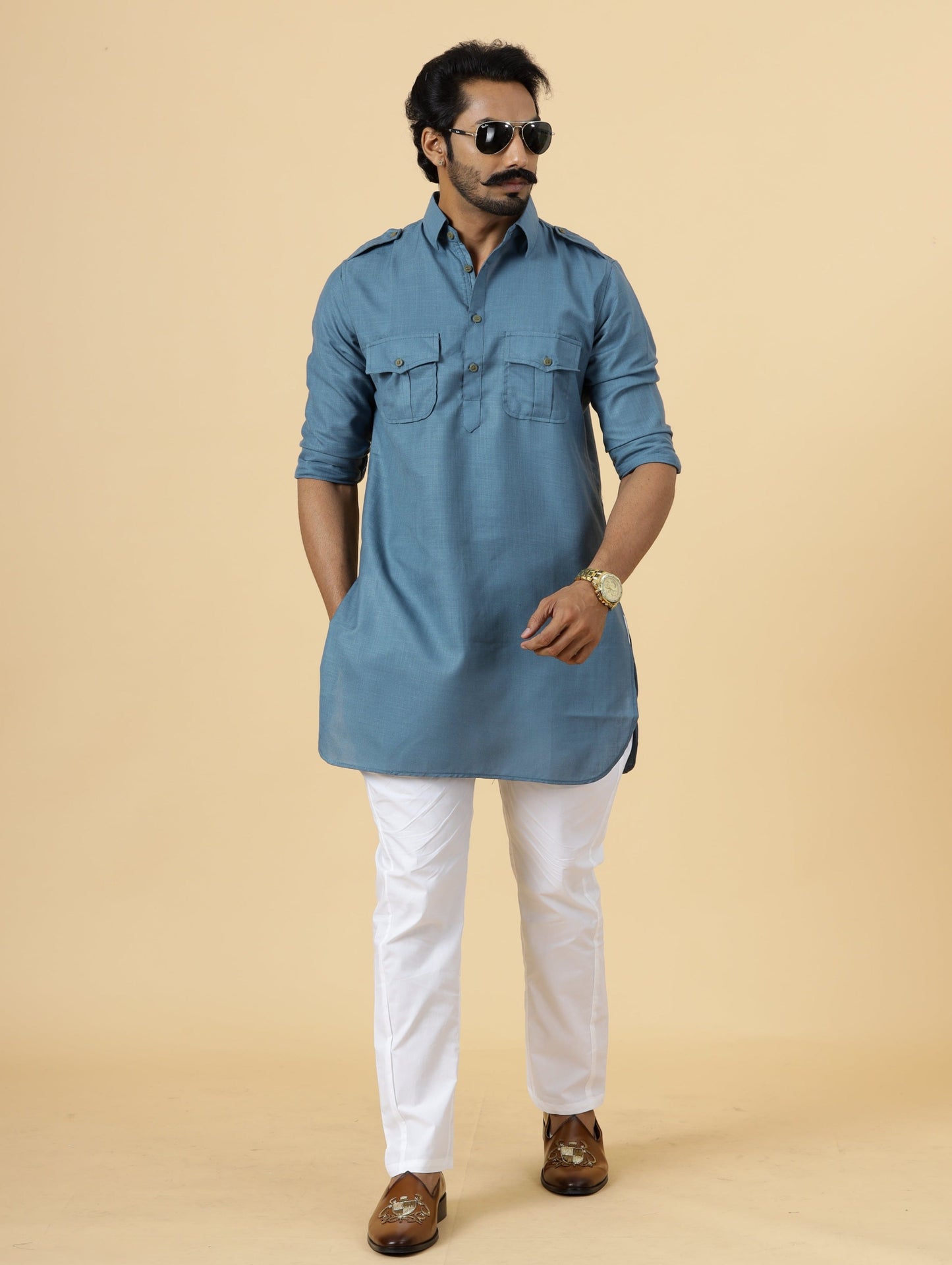 Slate Grey Hunting Style Kurta-Pajama Set