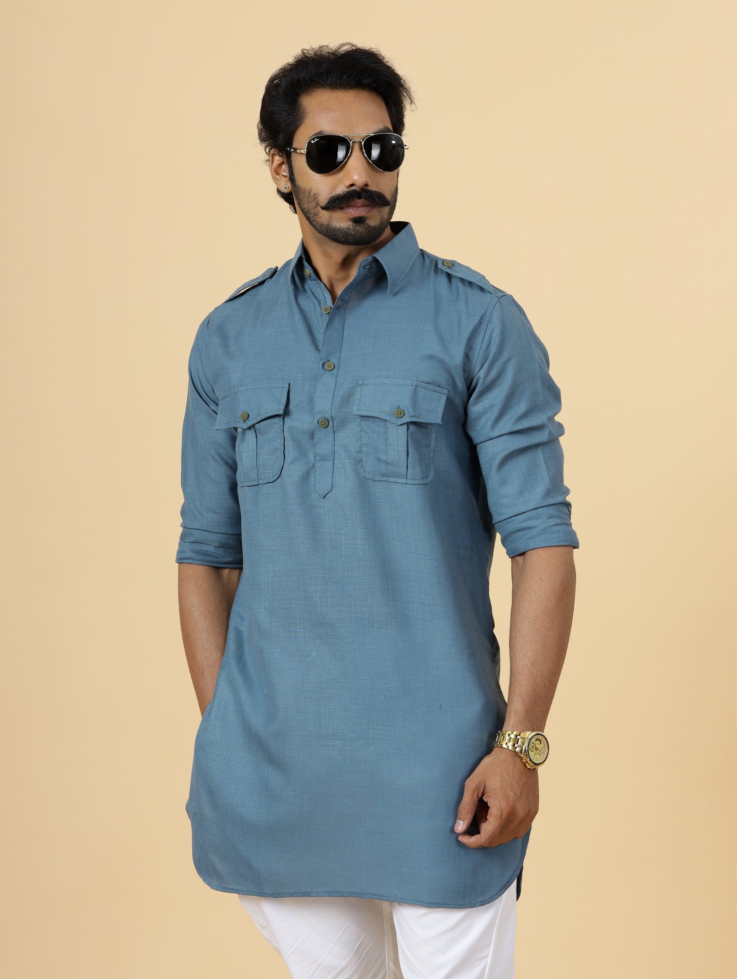 Slate Grey Hunting Style Kurta-Pajama Set