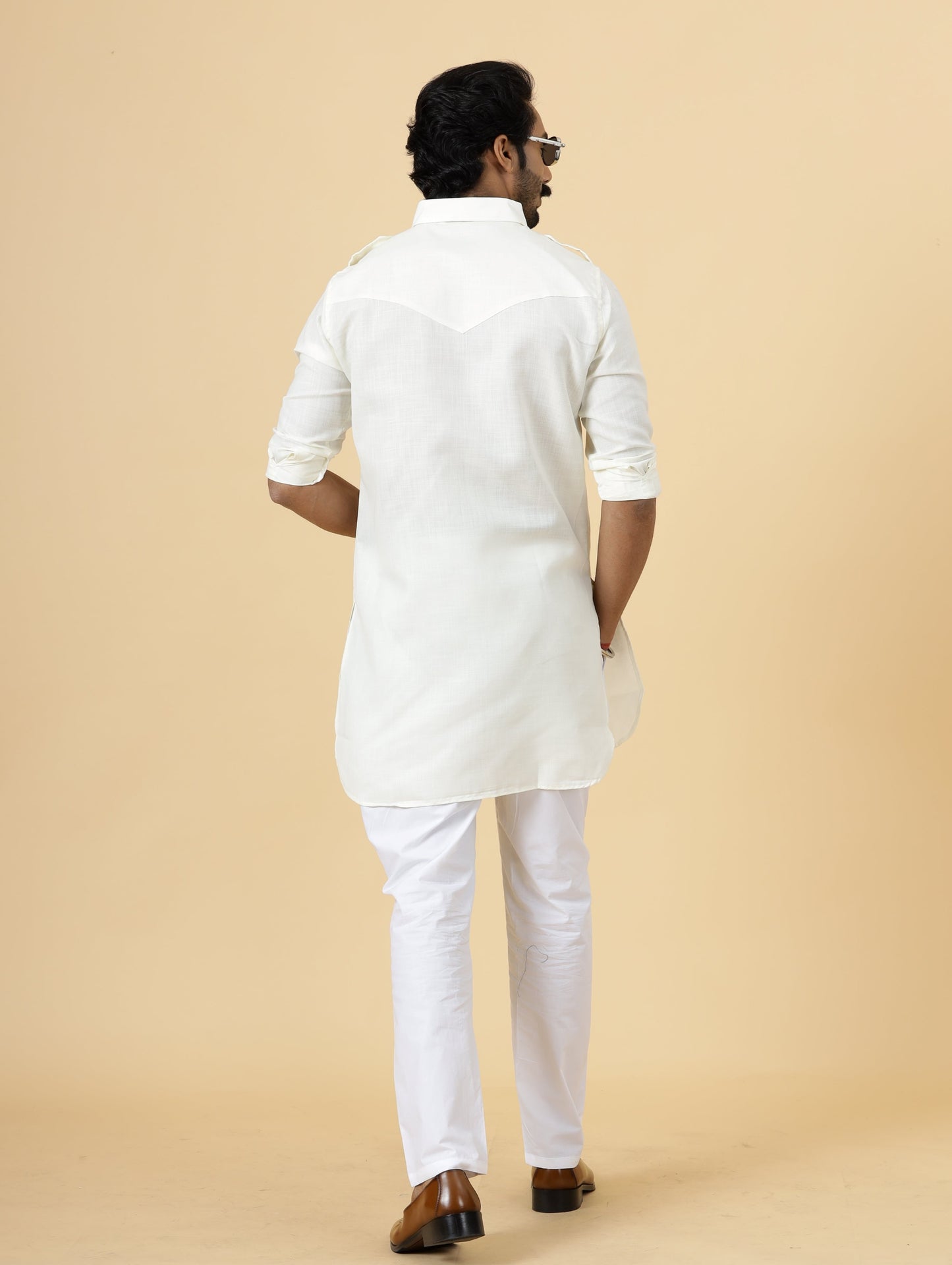 Off-White Hunting Style Kurta-Pajama Set