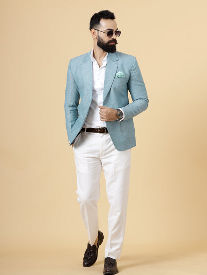 Classy Bottle Green Linen 2-Piece Suit for Men | White Trouser |