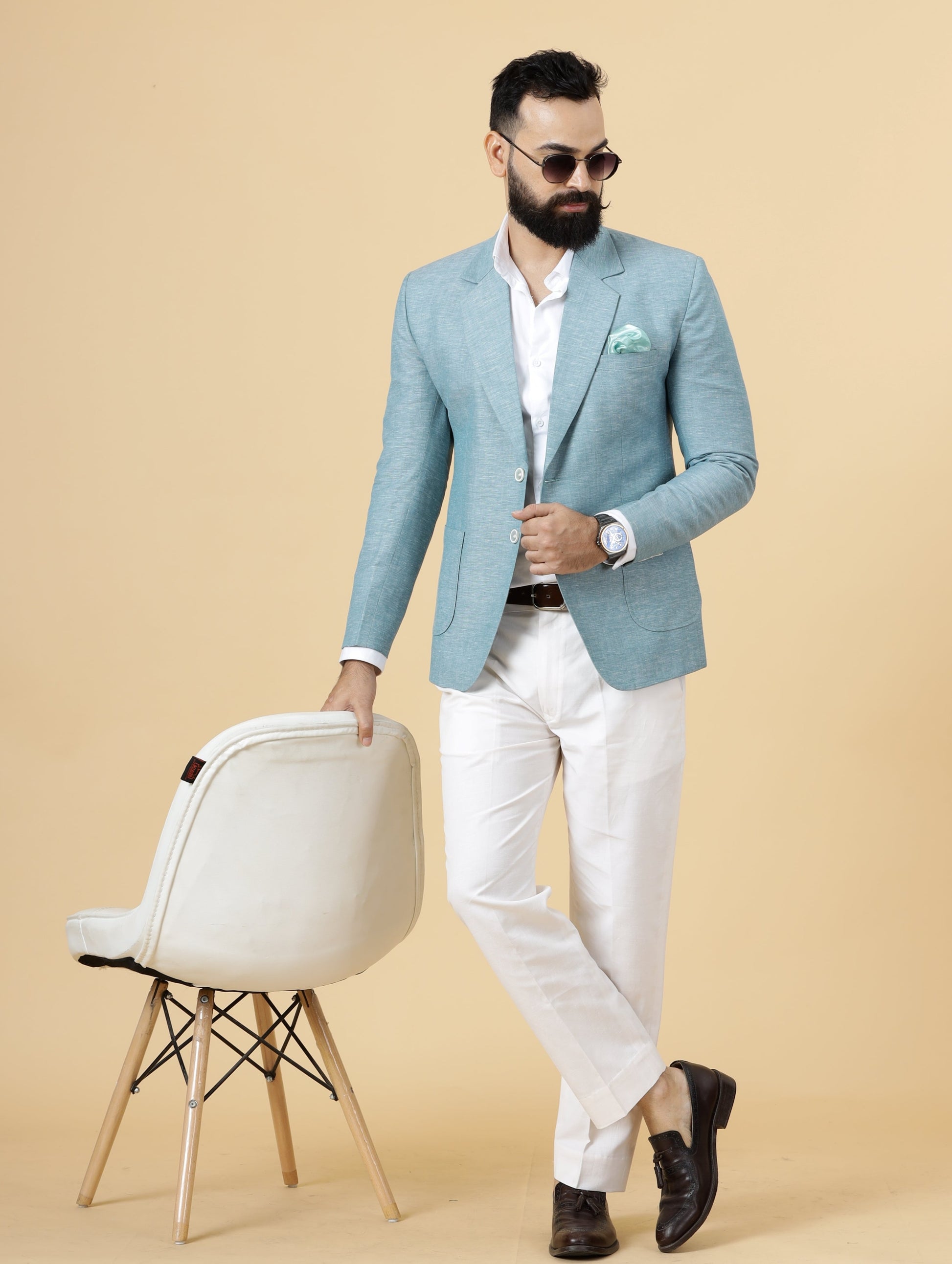 Classy Bottle Green Linen 2-Piece Suit for Men | White Trouser | XL Classy Bottle Green Linen 2-Piece Suit for Men | White Trouser | XL