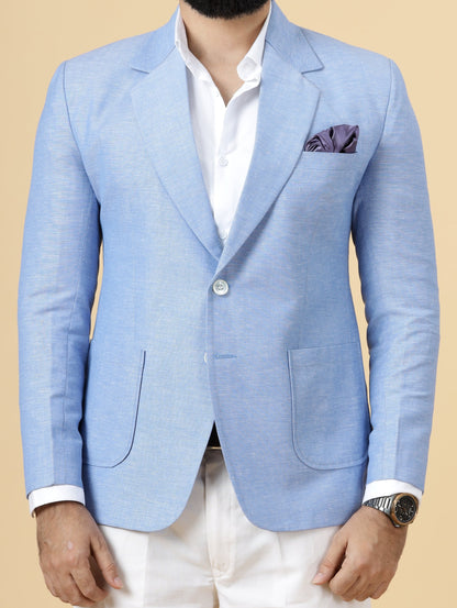 Classy Azure Blue Linen 2-Piece Suit for Men | White Trouser |