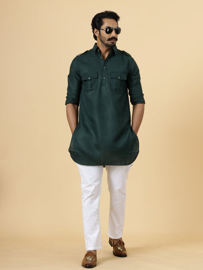 Dark Green Hunting Style Kurta-Pajama Set