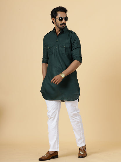 Dark Green Hunting Style Kurta-Pajama Set