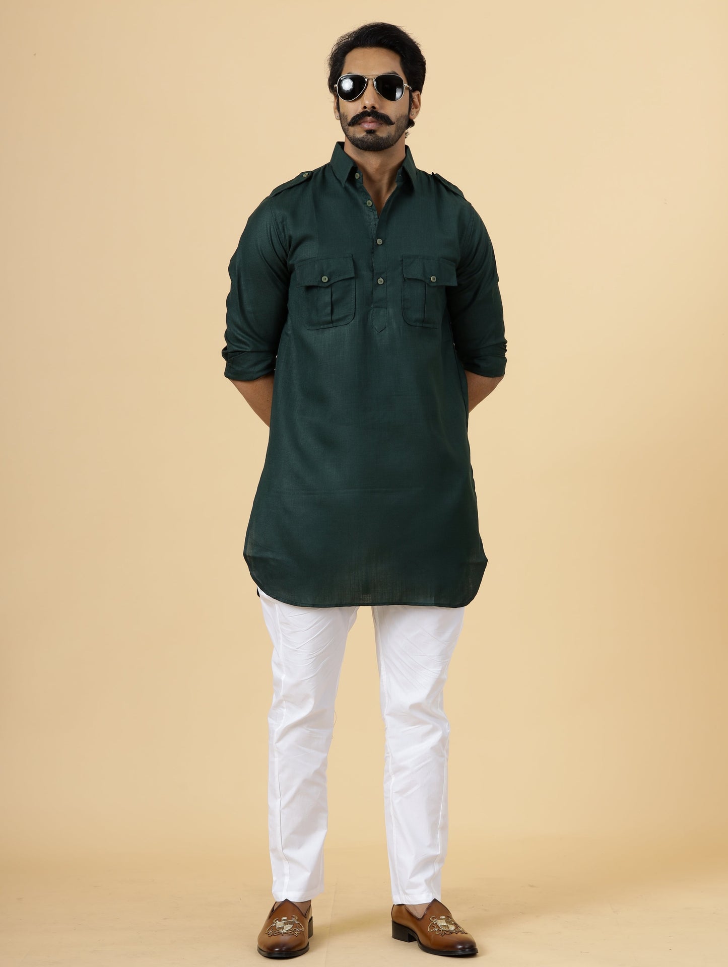 Dark Green Hunting Style Kurta-Pajama Set