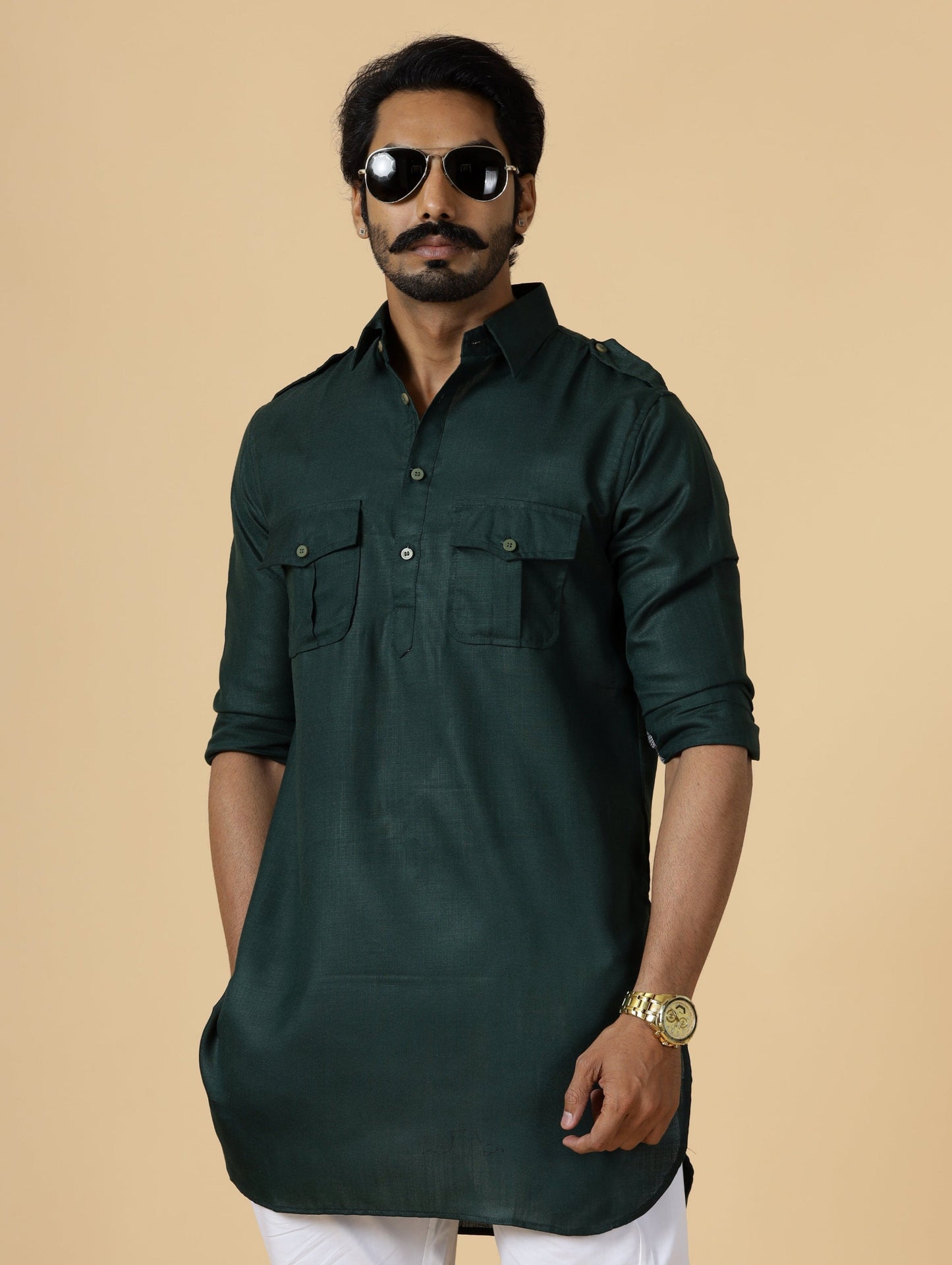 Dark Green Hunting Style Kurta-Pajama Set