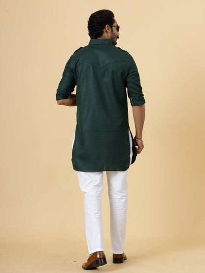 Dark Green Hunting Style Kurta-Pajama Set