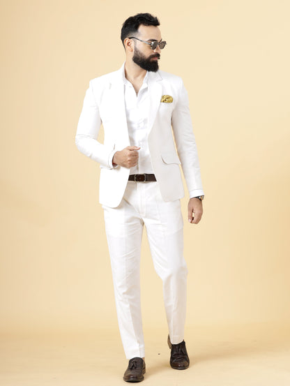 Classy Off White Linen 2-Piece Suit For Men | White Trouser |