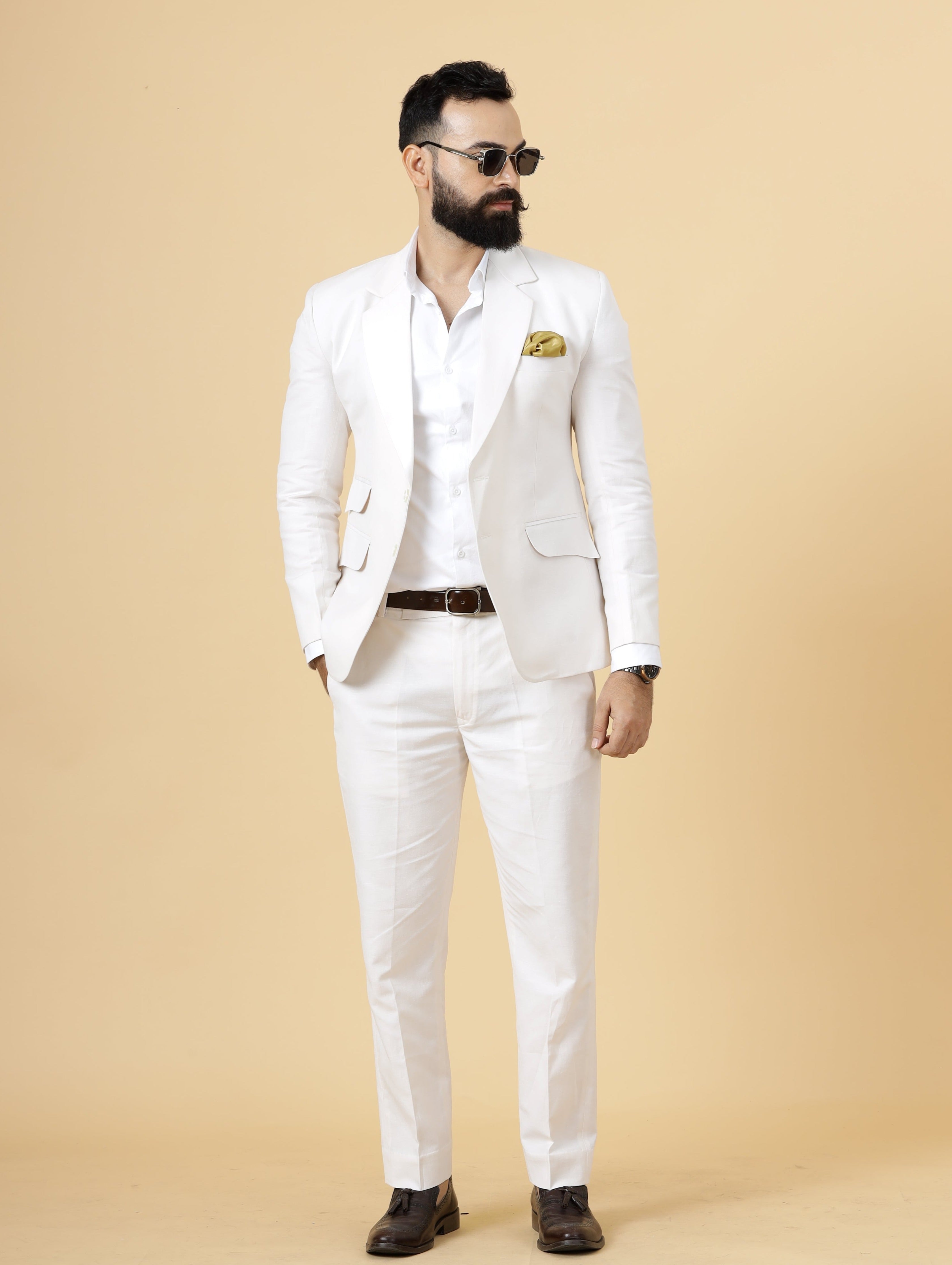 Classy Off White Linen 2 Piece Suit For Men White Trouser