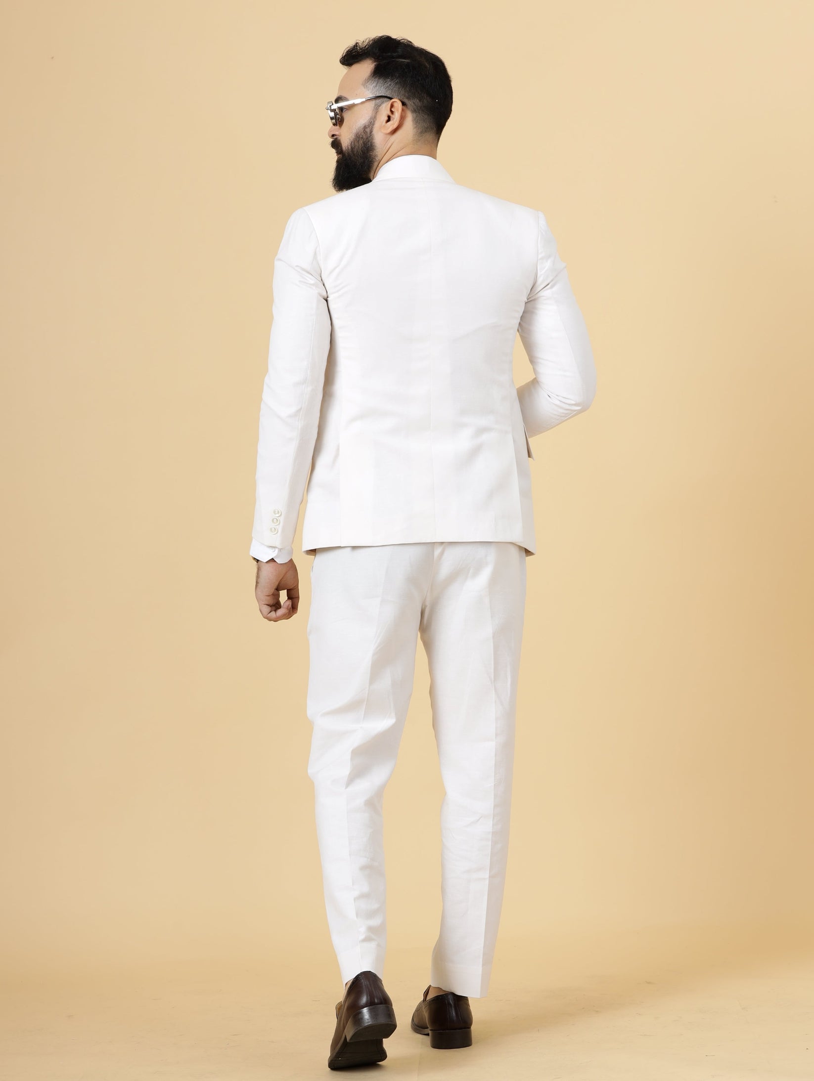 Men's White  100% Linen Two Piece Regular Fit Suit Flat Front Pants - Mens Linen Suit