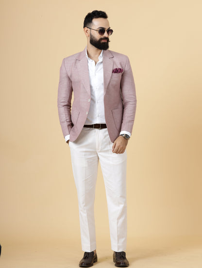 Classy Rosewood Linen 2-Piece Suit for Men | White Trouser |