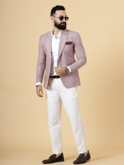 Classy Rosewood Linen 2-Piece Suit for Men | White Trouser |