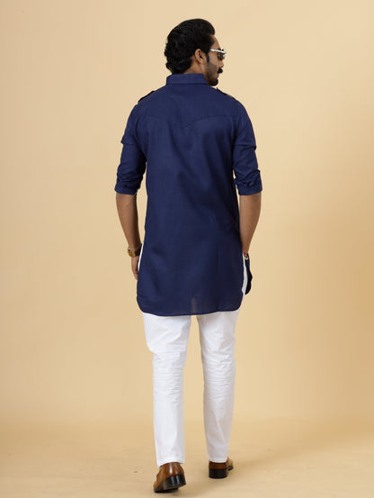 Navy Blue Cotton Hunting only kurta