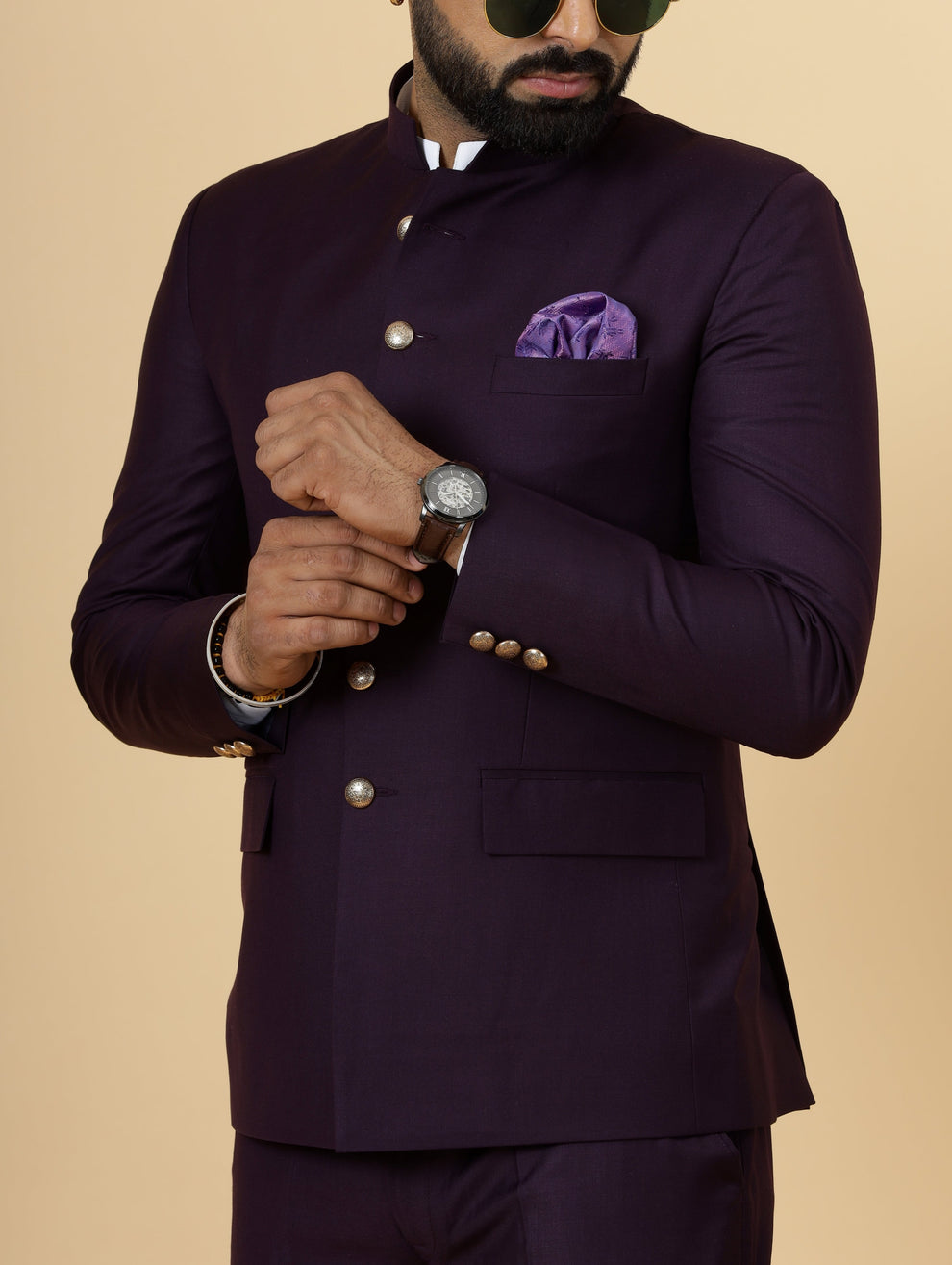 Rajwadi Print Purple 3 Piece Suit