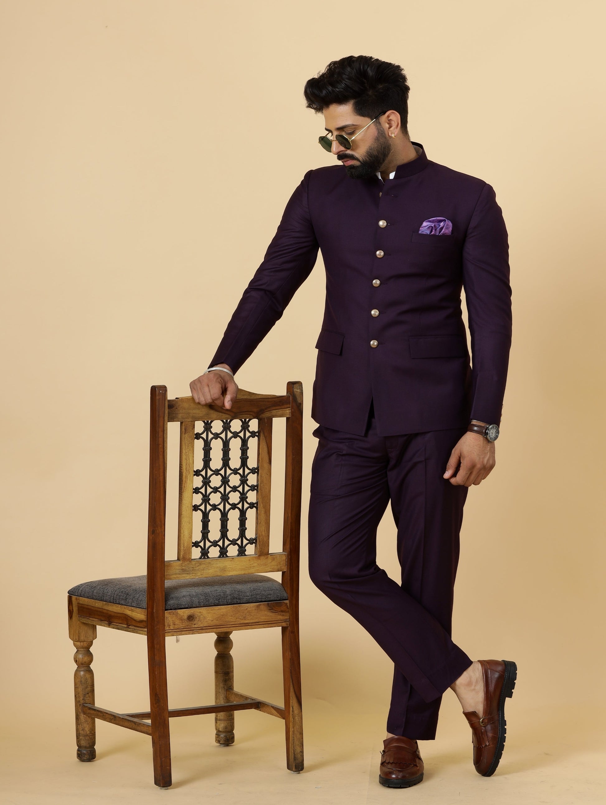 Traditional Dark Purple Jodhpuri Suit Perfect for Wedding and Casual wear| S