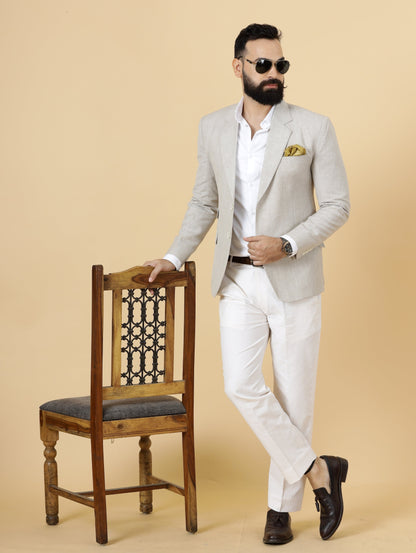 Classy Beige Linen 2-Piece Suit for Men | White Trouser |