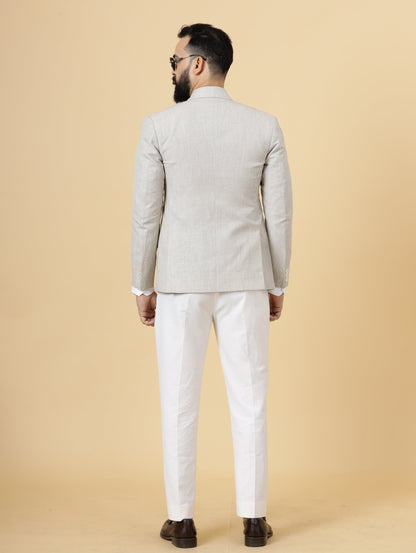 Classy Beige Linen 2-Piece Suit for Men | White Trouser |