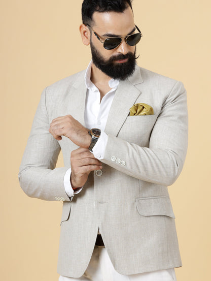 Classy Beige Linen 2-Piece Suit for Men | White Trouser |