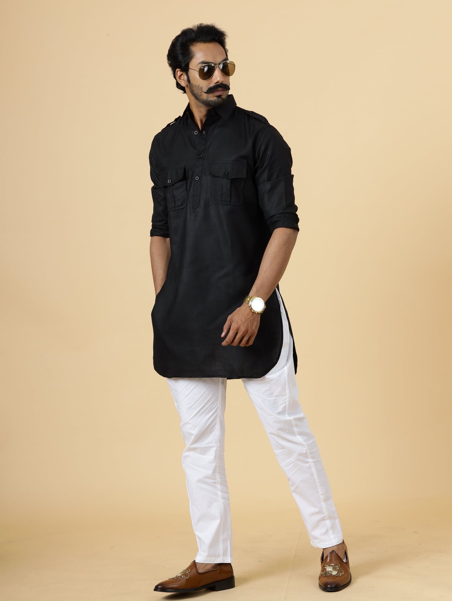 Black Hunting Style Kurta-Pajama Set