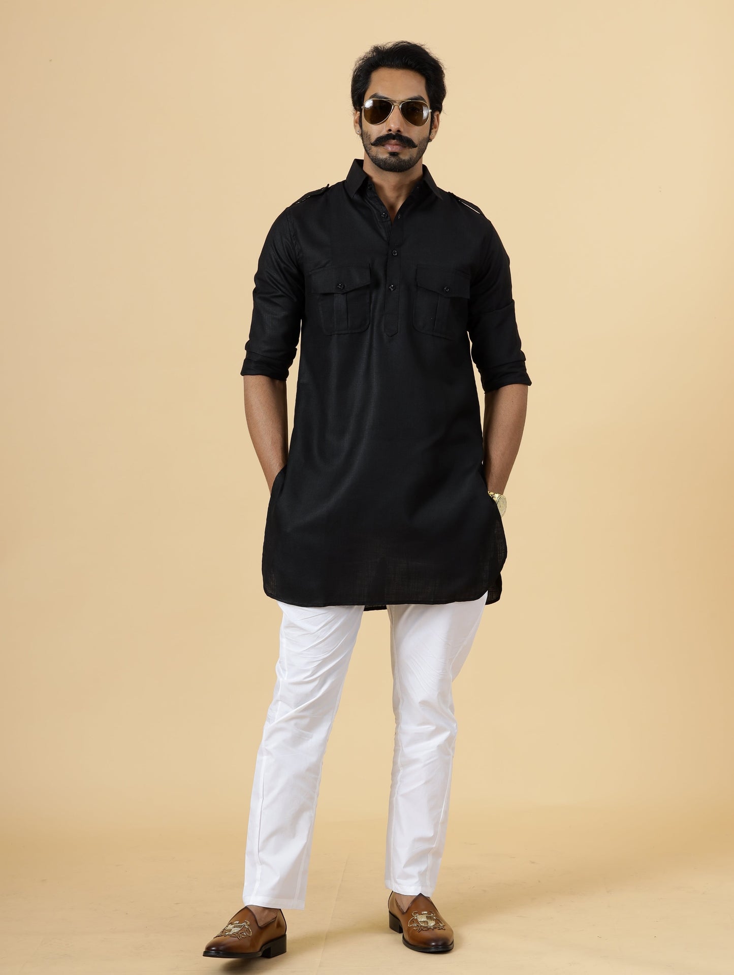 Black Hunting Style Kurta-Pajama Set