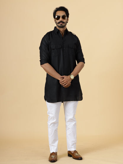 Black Hunting Style Kurta-Pajama Set