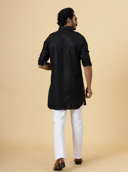 Black Hunting Style Kurta-Pajama Set