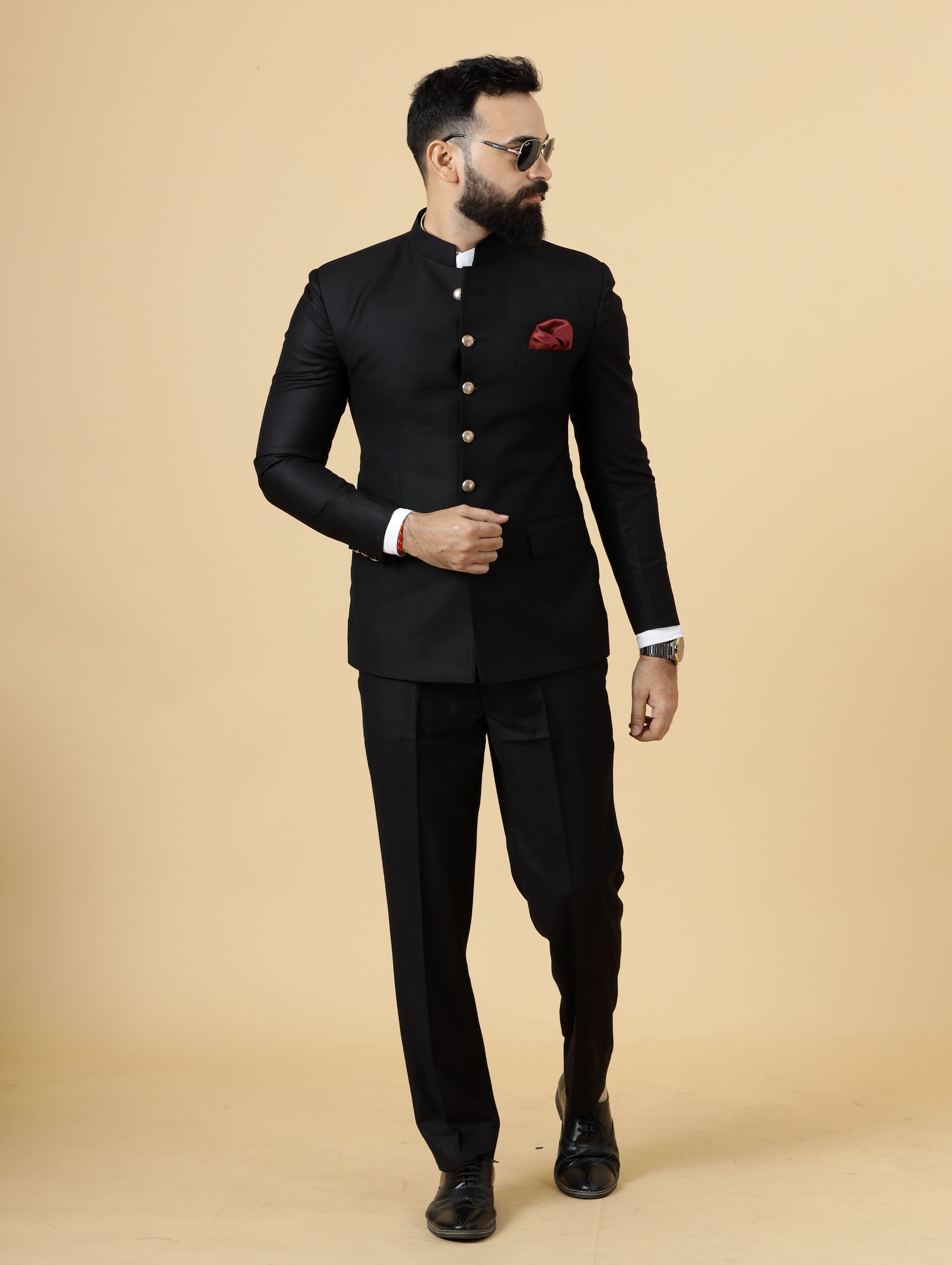 Black jodhpuri suit designs best sale