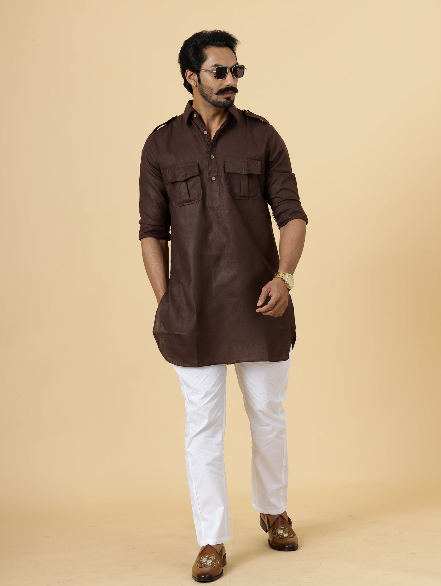 Cocoa Brown Hunting Style Kurta-Pajama Set