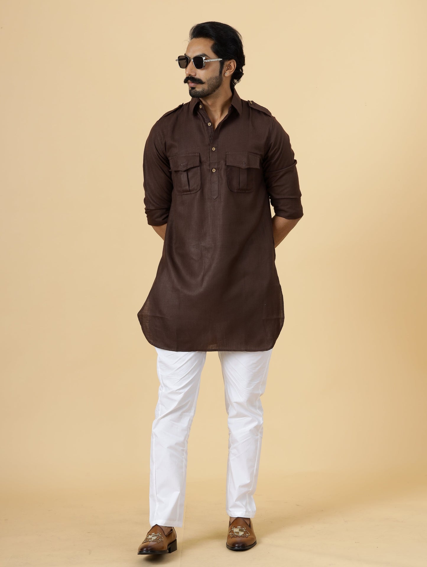 Cocoa Brown Hunting Style Kurta-Pajama Set